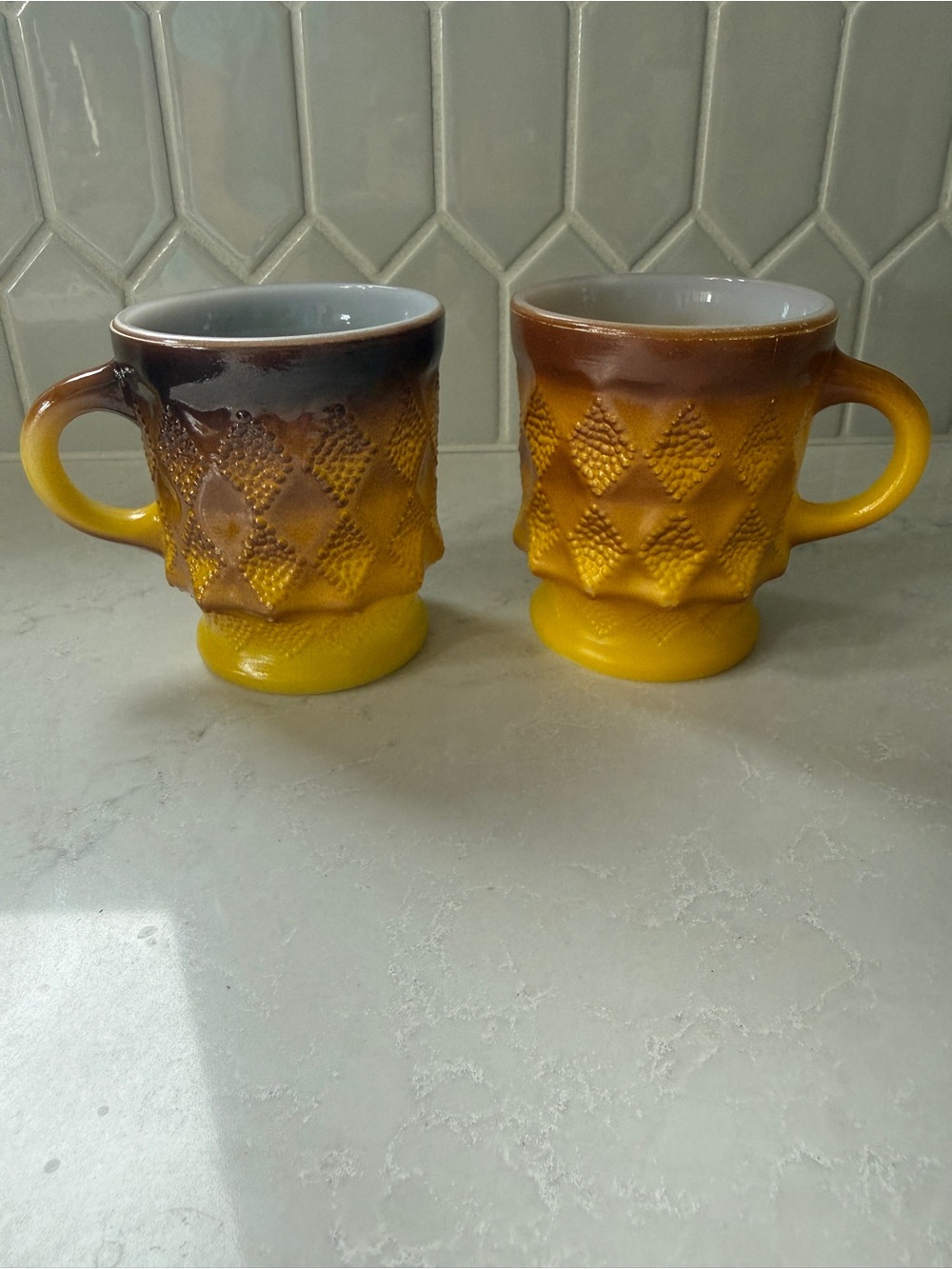Vintage 1960s Anchor Hocking Fire King Kimberly Mugs Set of 2